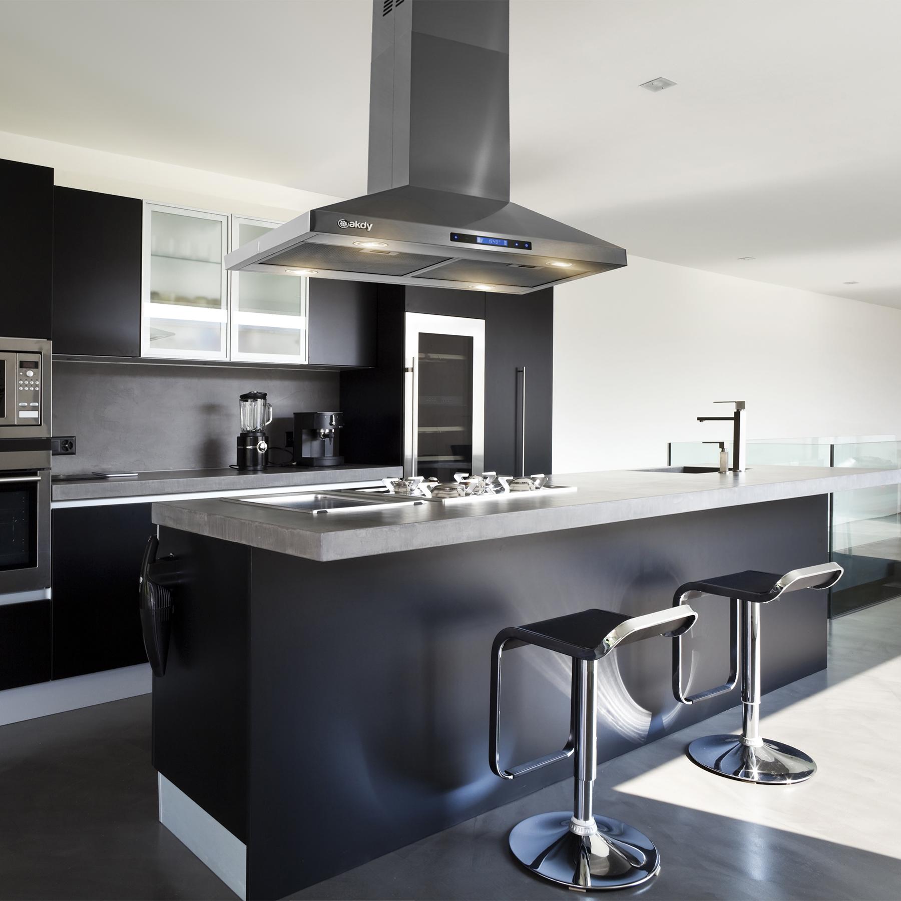 Island Mount Range Hood in Black Stainless Steel AKDY Imports